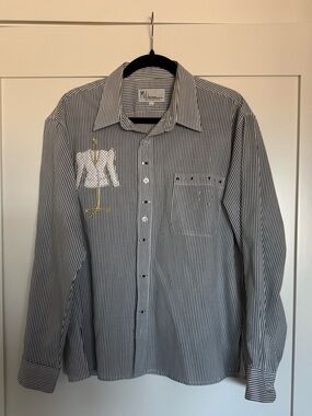 Mili design Black & White Striped Button-Down Shirt with Embroidered detail